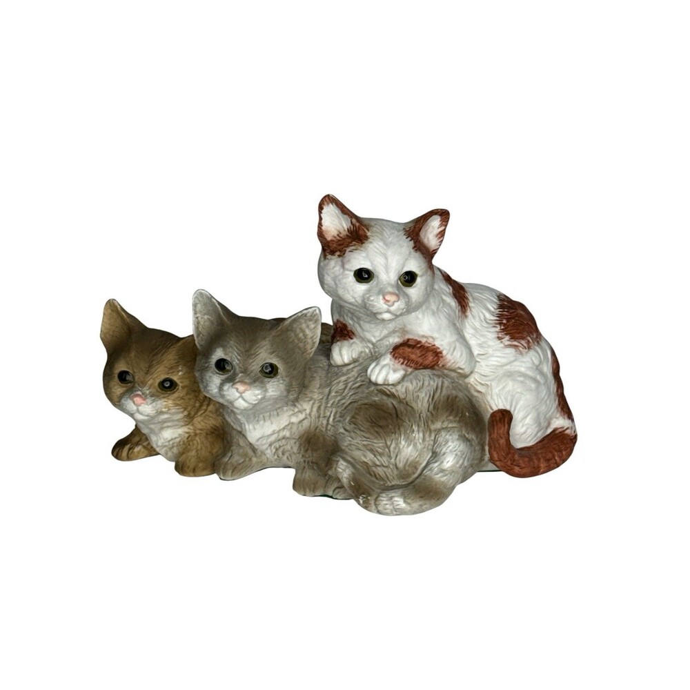 Post Script Three Kittens Cat Figurine 8" Brown Gray White Made in Taiwan